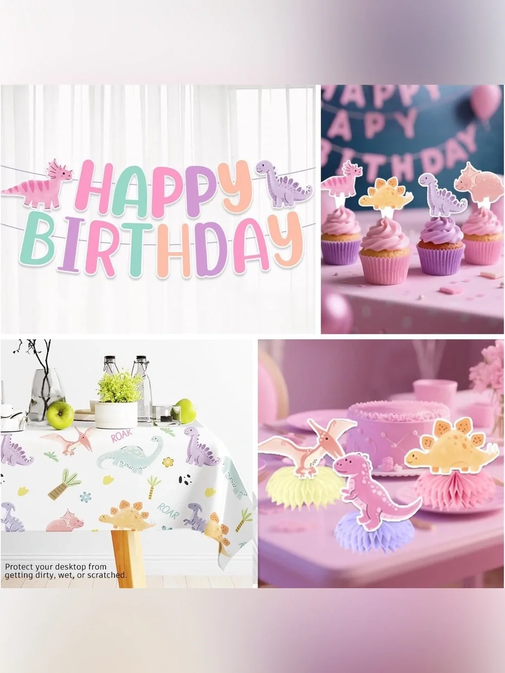 Pastel Dino Birthday Party Kit - Pink, Purple, Mint